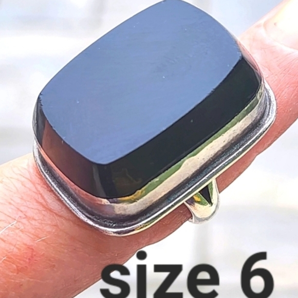 Elegant Black Onyx Mexican Sterling Silver Statement Ring Size 6 Jewelry - Picture 3 of 7